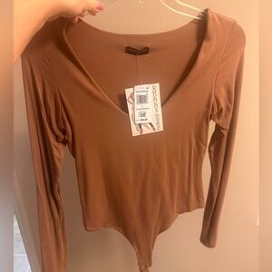 Naked Wardrobe Brown Long Sleeve Bodysuit